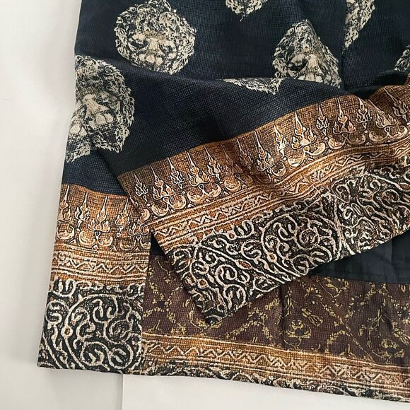 PAUW Amsterdam Silk Pleated Skirt Size 2 US 8 Blue Brown Baroque Pattern Luxury - Picture 8 of 12